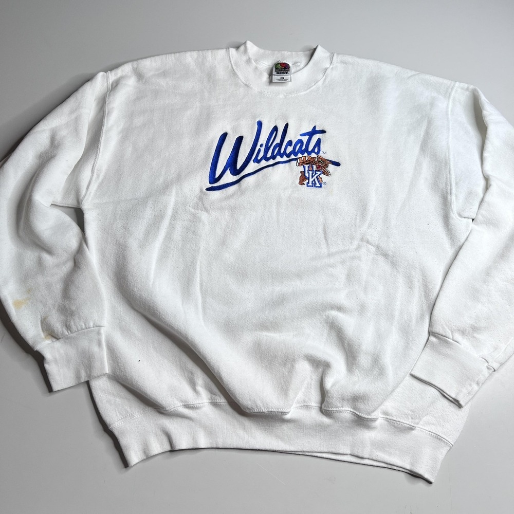 Vintage‎ Kentucky Wildcats Sweatshirt Mens XL White Basketball Fruit Of The Loom